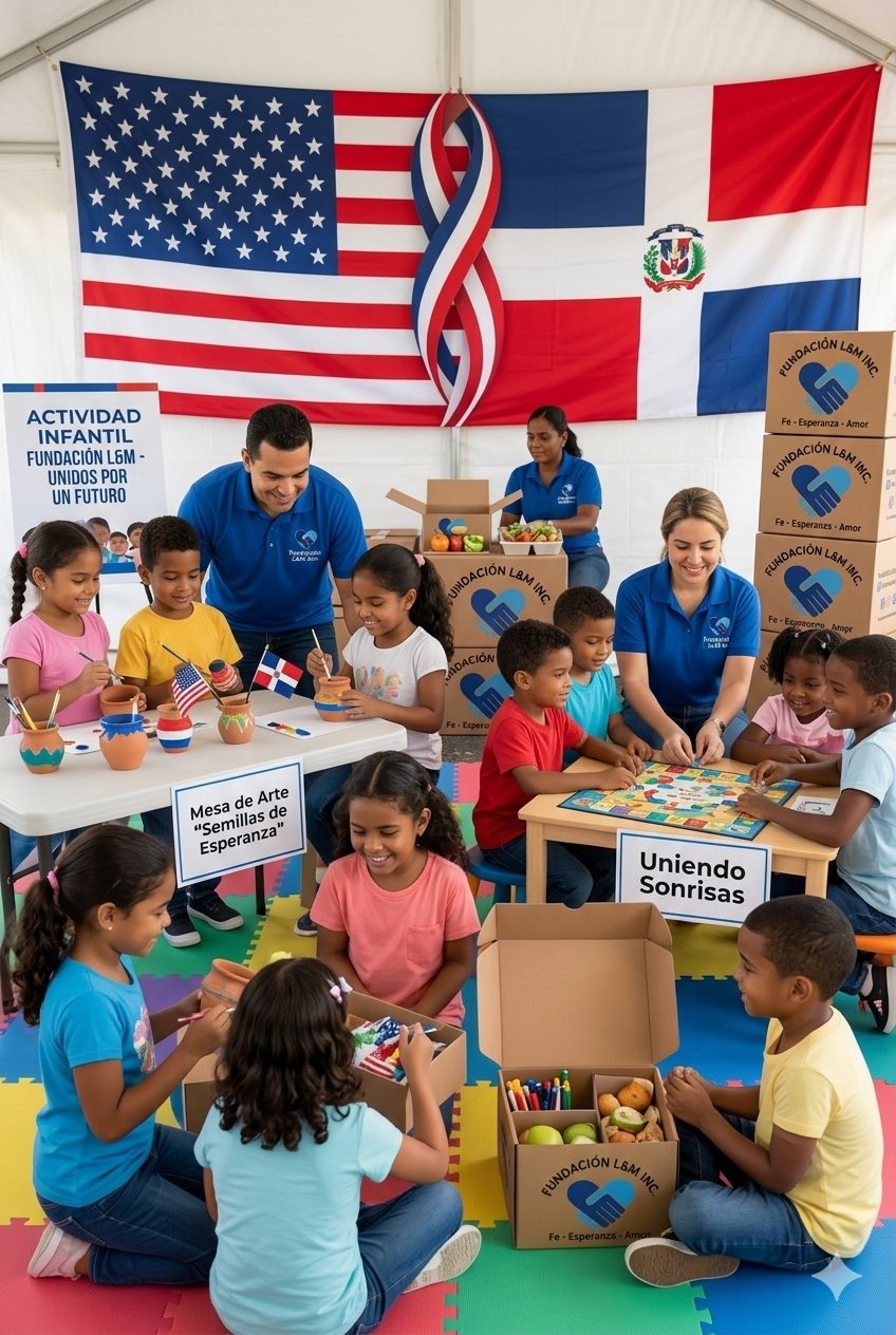 Actividad infantil de Fundación L&M — niños pintando y jugando